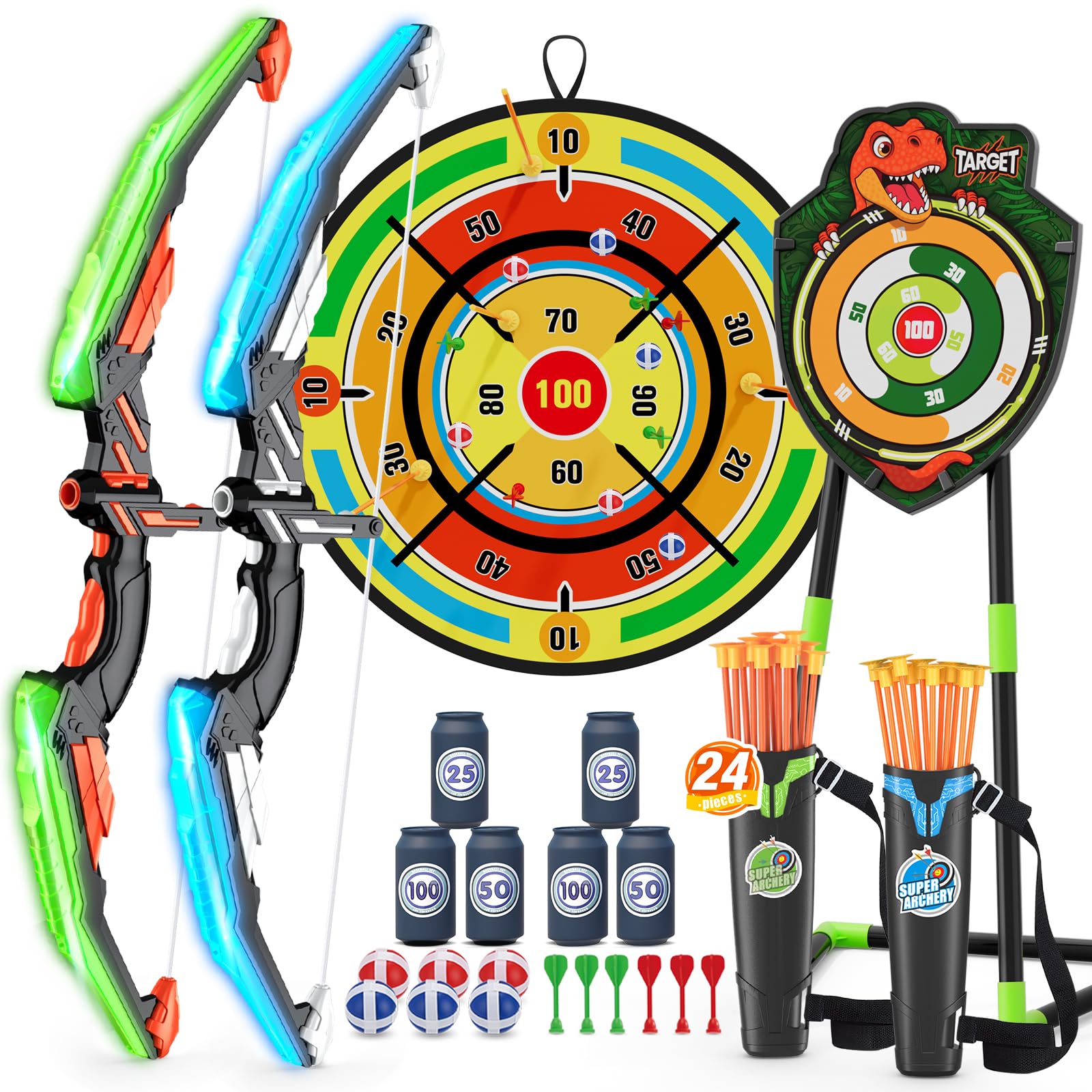 HYES 2 Pack Kids Bow and Arrow with 29